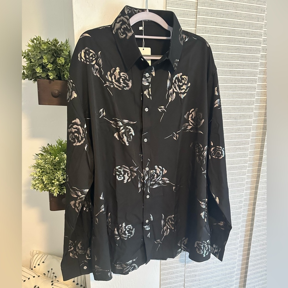 Mens Rose Printed Slim Fit Long Sleeve Dress Shirts- NWT